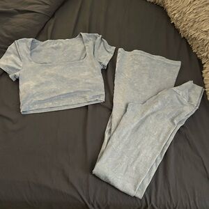 OFFLINE By Aerie Real Me Double Crossover Flare Legging and matching top.